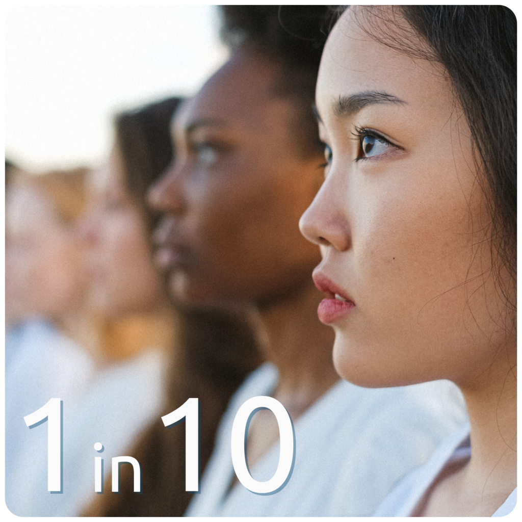 A cover photo of women looking to the left with the caption 1 in 10, which is the number of women afflicted with PCOS
